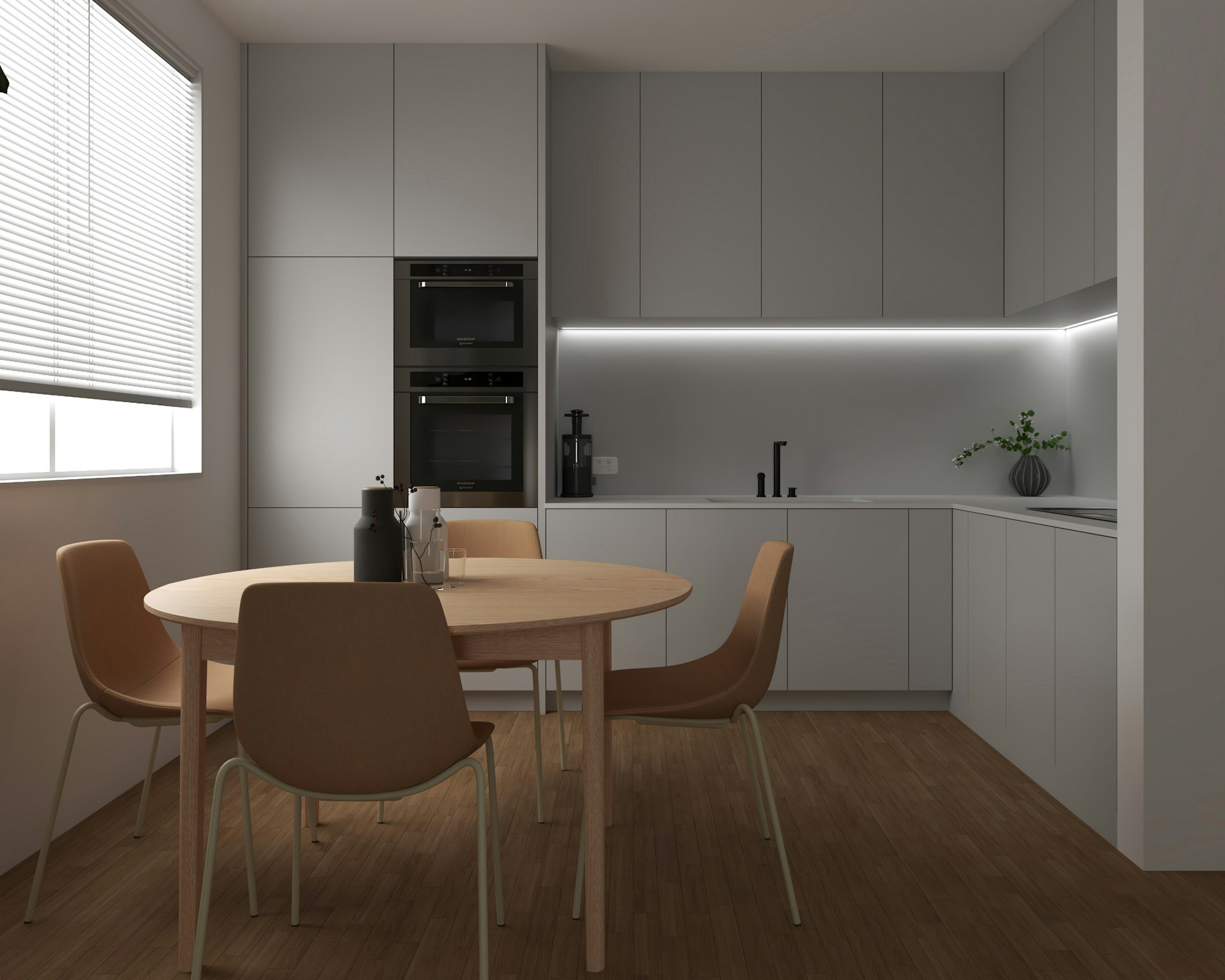 A newly renovated, rent-ready multi-family apartment kitchen