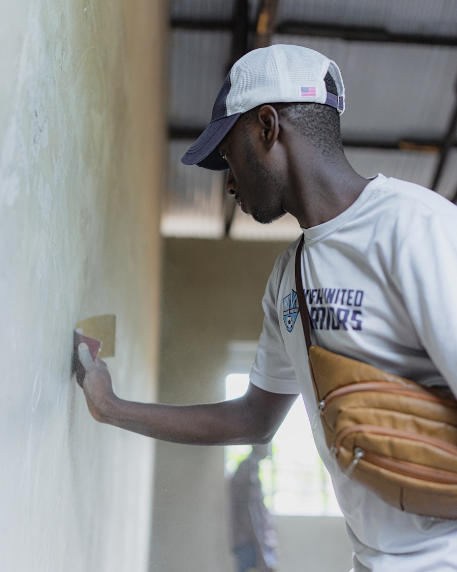 Skilled tradesperson finishing a wall